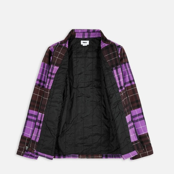 Obey Shirt Jacket Curtis Brown & Purple Plaid Medium (M) - Picture 2 of 8